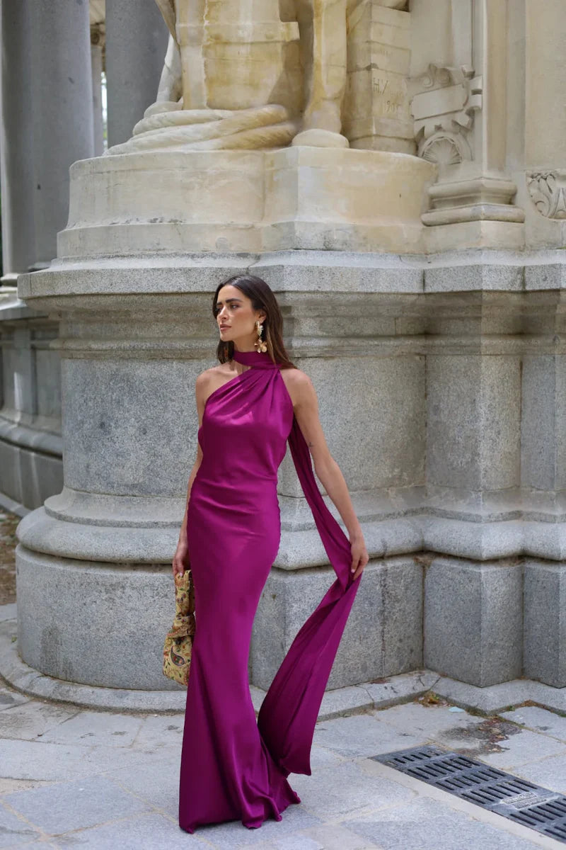 Satin One-Shoulder Mermaid Gown with Train