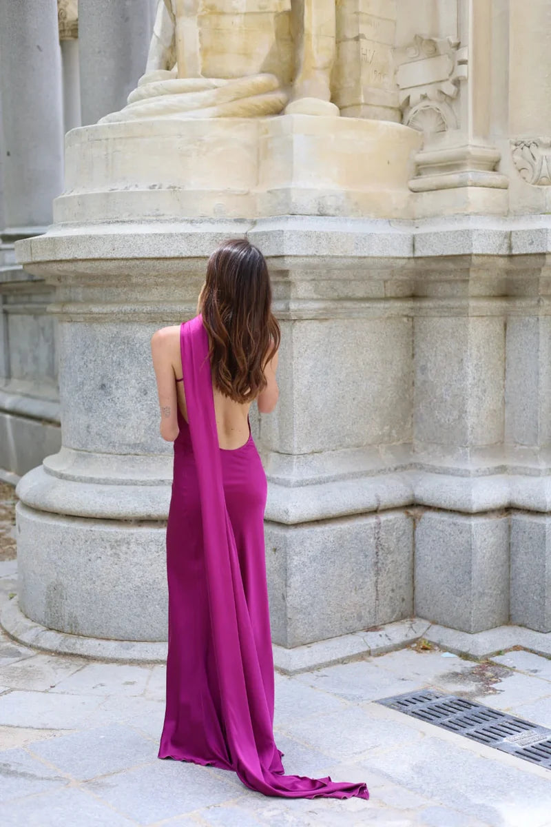 Satin One-Shoulder Mermaid Gown with Train