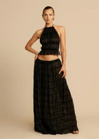 Rust Textured Halter Crop Top & Maxi Skirt Set