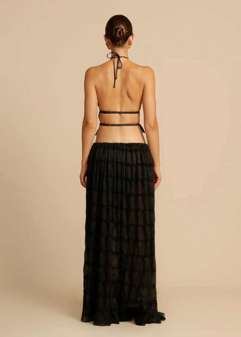 Rust Textured Halter Crop Top & Maxi Skirt Set