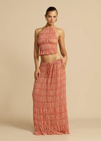 Rust Textured Halter Crop Top & Maxi Skirt Set