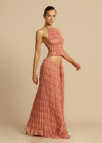 Rust Textured Halter Crop Top & Maxi Skirt Set