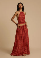 Rust Textured Halter Crop Top & Maxi Skirt Set