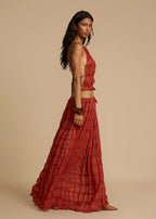 Rust Textured Halter Crop Top & Maxi Skirt Set