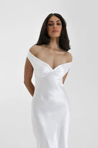 Satin Off-Shoulder Maxi Dress