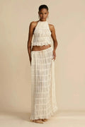 Rust Textured Halter Crop Top & Maxi Skirt Set