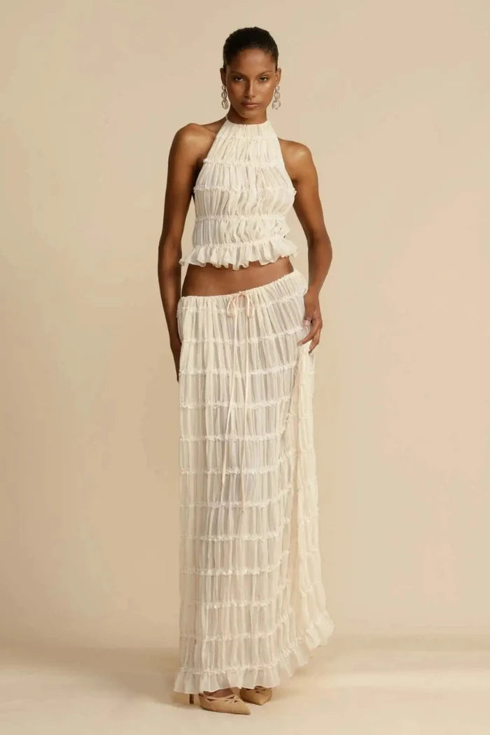 Rust Textured Halter Crop Top & Maxi Skirt Set