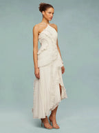 Pleated Ruffle Halter Maxi Dress