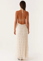 Ivory Textured Halter Cutout Maxi Dress