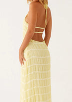 Ivory Textured Halter Cutout Maxi Dress