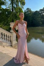 Cascade Open-Back Evening Gown
