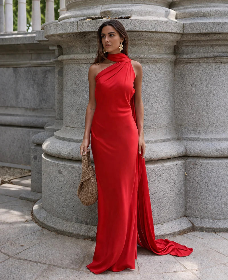 Satin One-Shoulder Mermaid Gown with Train