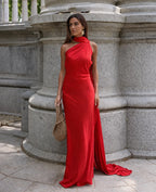 Satin One-Shoulder Mermaid Gown with Train