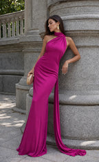 Satin One-Shoulder Mermaid Gown with Train