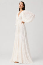 Ivory Balloon Sleeve V-Neck Maxi Dress