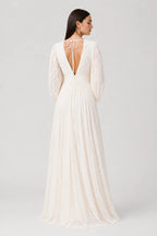 Ivory Balloon Sleeve V-Neck Maxi Dress