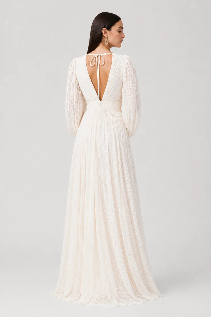 Ivory Balloon Sleeve V-Neck Maxi Dress