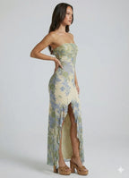 Floral Print Strapless Maxi Dress