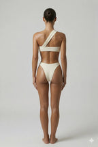 Cream One-Shoulder Ruched Bikini