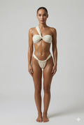 Cream One-Shoulder Ruched Bikini