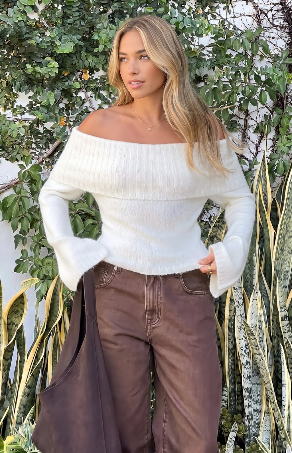 Cream Off Shoulder Sweater