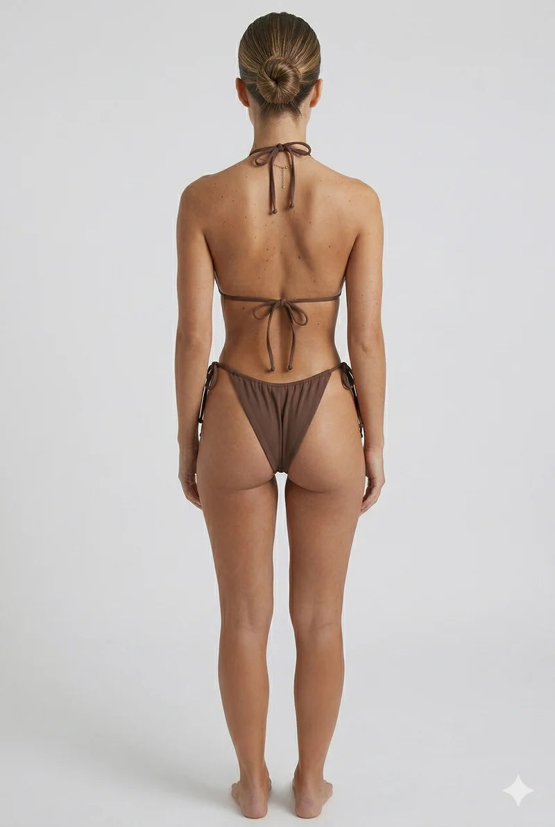 Cocoa Gold-Ring Triangle Bikini