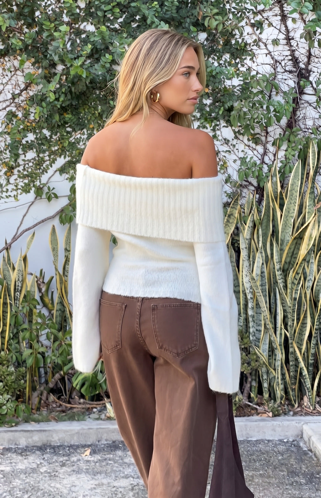 Cream Off Shoulder Sweater