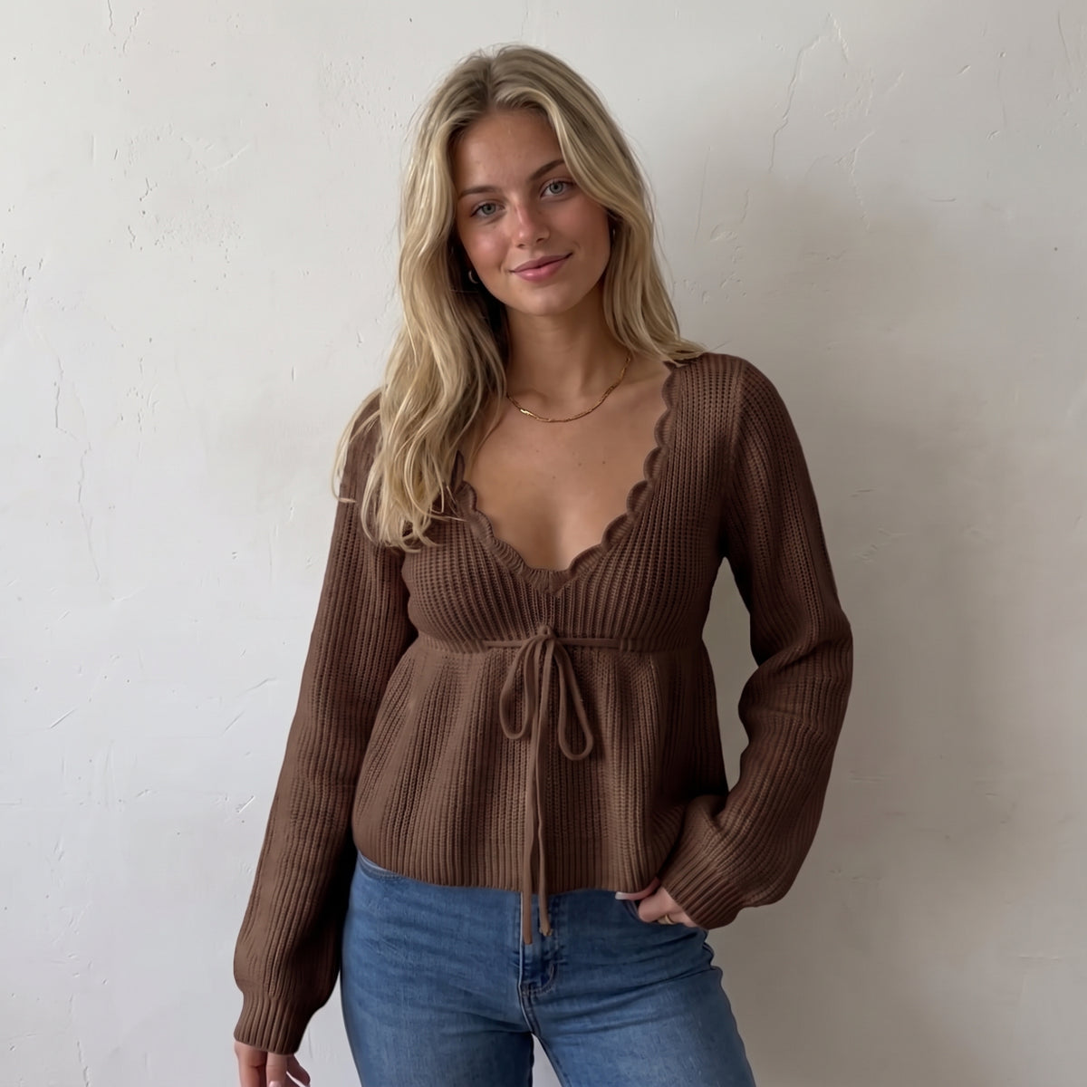 Knit Sweater with Tie Front