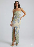 Floral Print Strapless Maxi Dress
