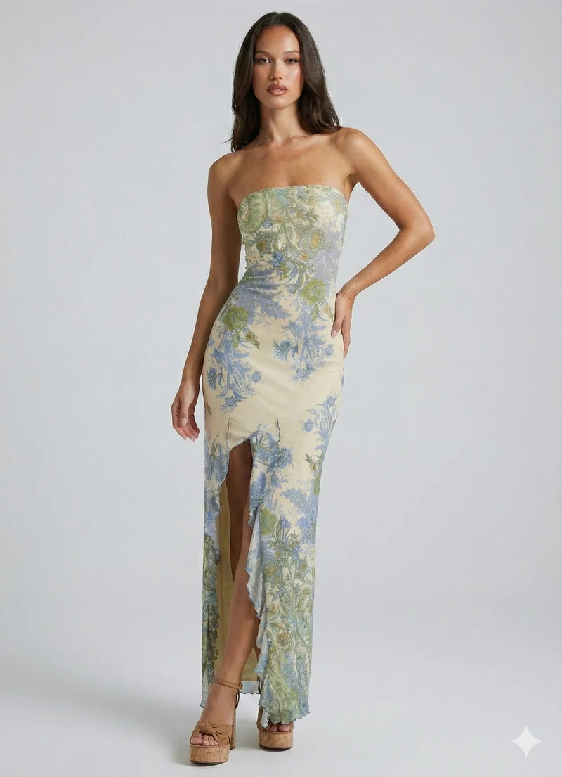 Floral Print Strapless Maxi Dress