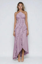 Pleated Ruffle Halter Maxi Dress