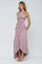Pleated Ruffle Halter Maxi Dress