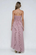 Pleated Ruffle Halter Maxi Dress