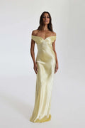 Satin Off-Shoulder Maxi Dress