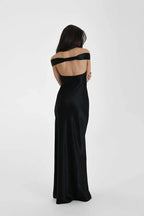 Satin Off-Shoulder Maxi Dress