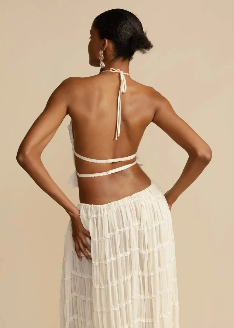 Rust Textured Halter Crop Top & Maxi Skirt Set