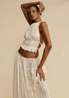 Rust Textured Halter Crop Top & Maxi Skirt Set
