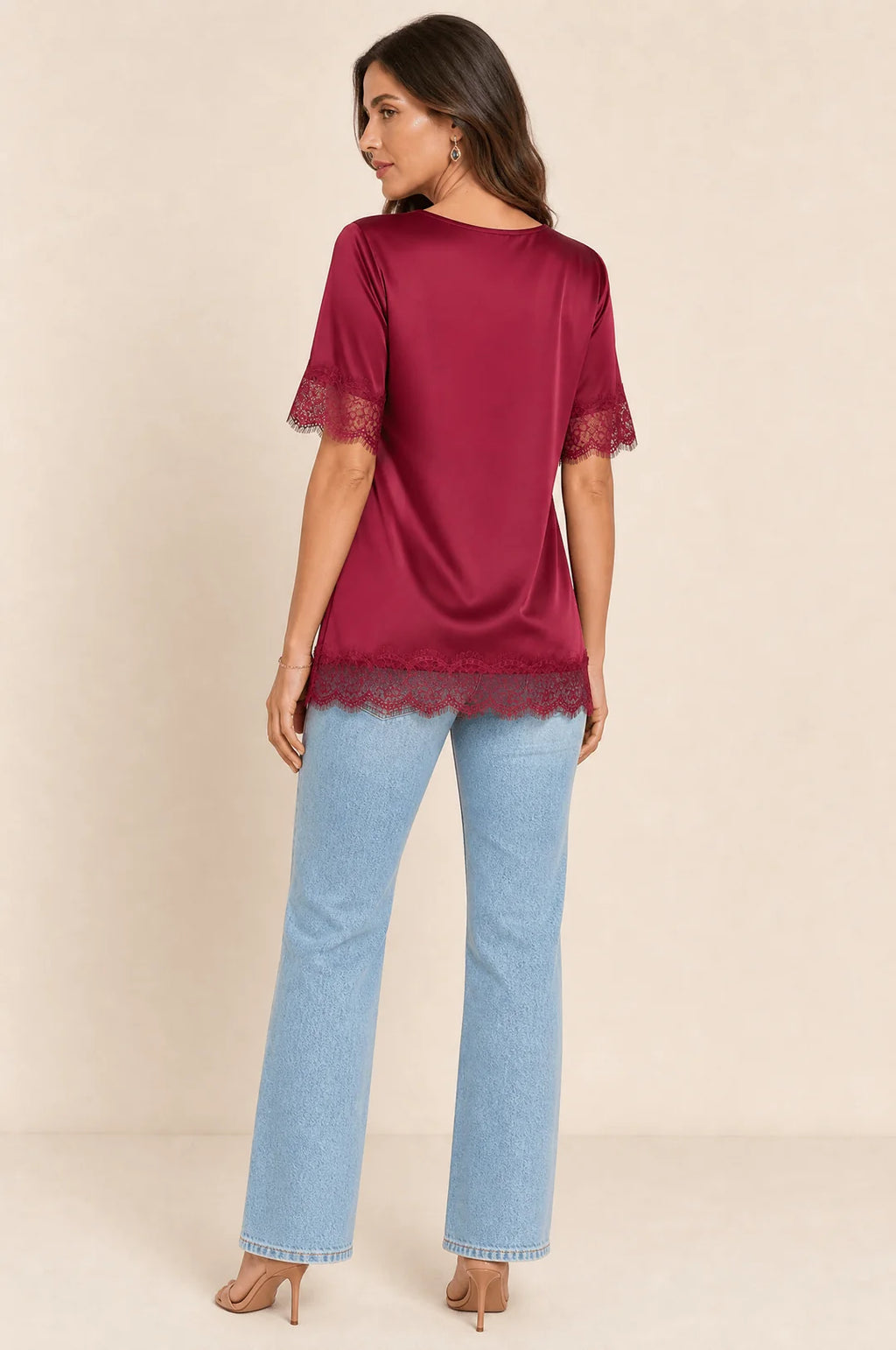 Satin Lace-Trim Blouse