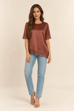Satin Lace-Trim Blouse