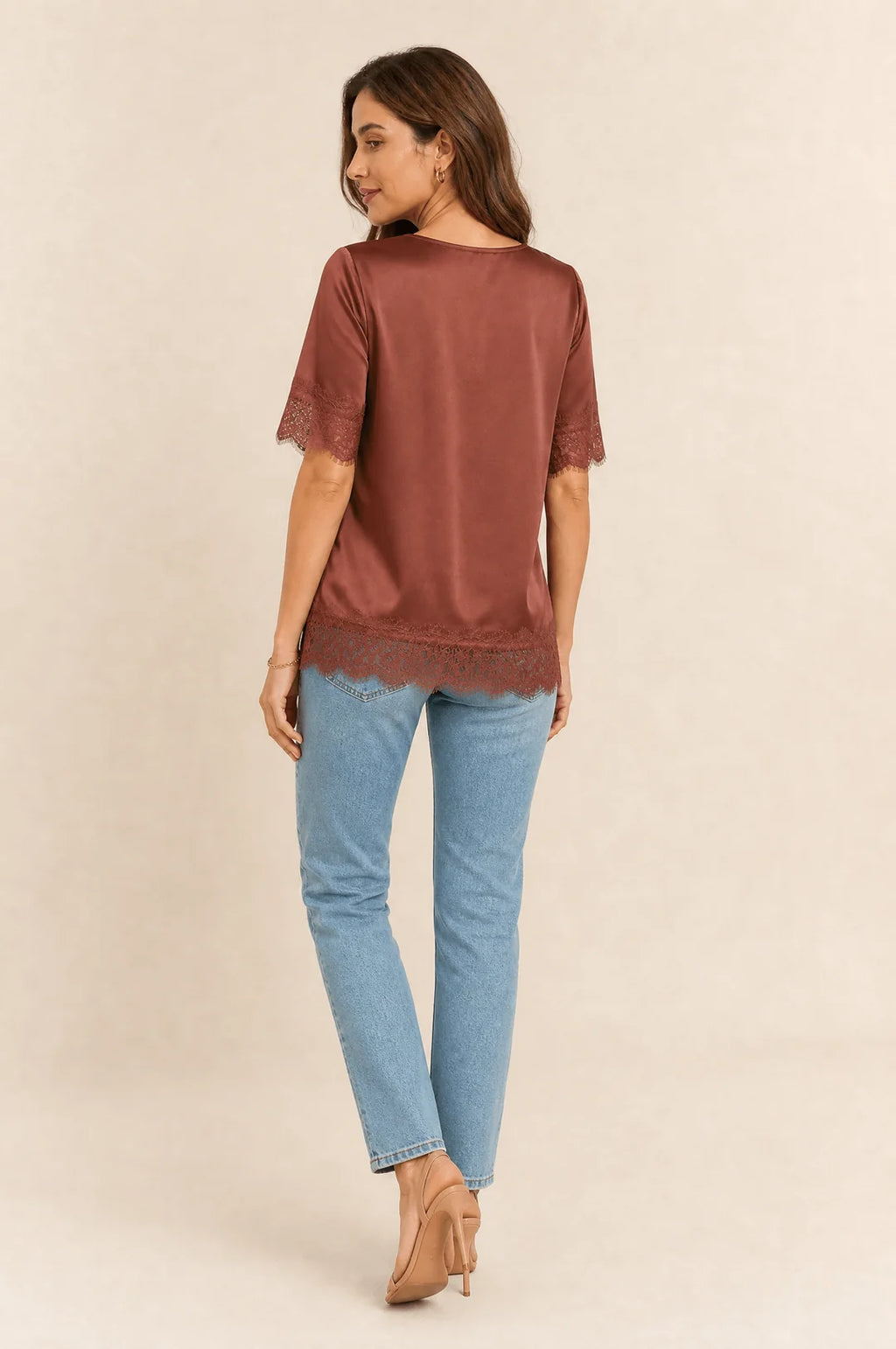 Satin Lace-Trim Blouse