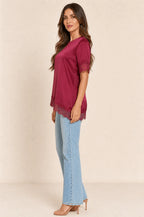 Satin Lace-Trim Blouse