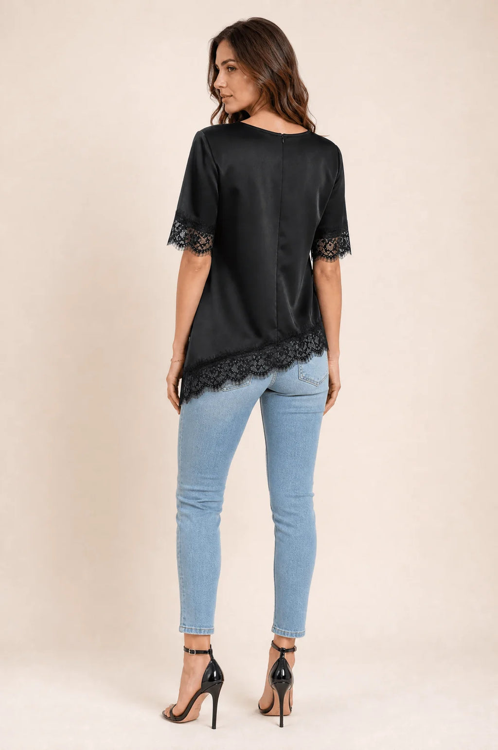 Satin Lace-Trim Blouse