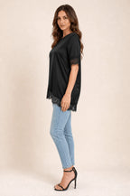 Satin Lace-Trim Blouse