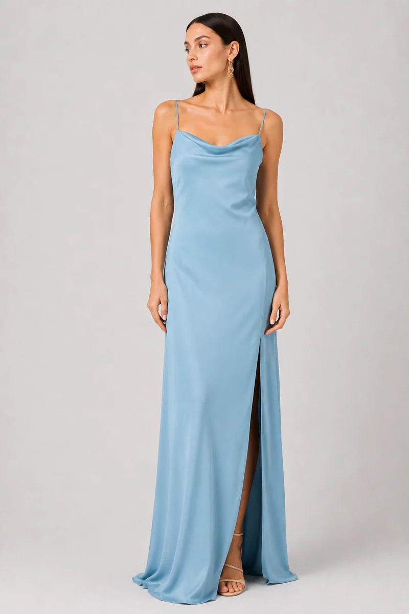 Cascade Open-Back Evening Gown