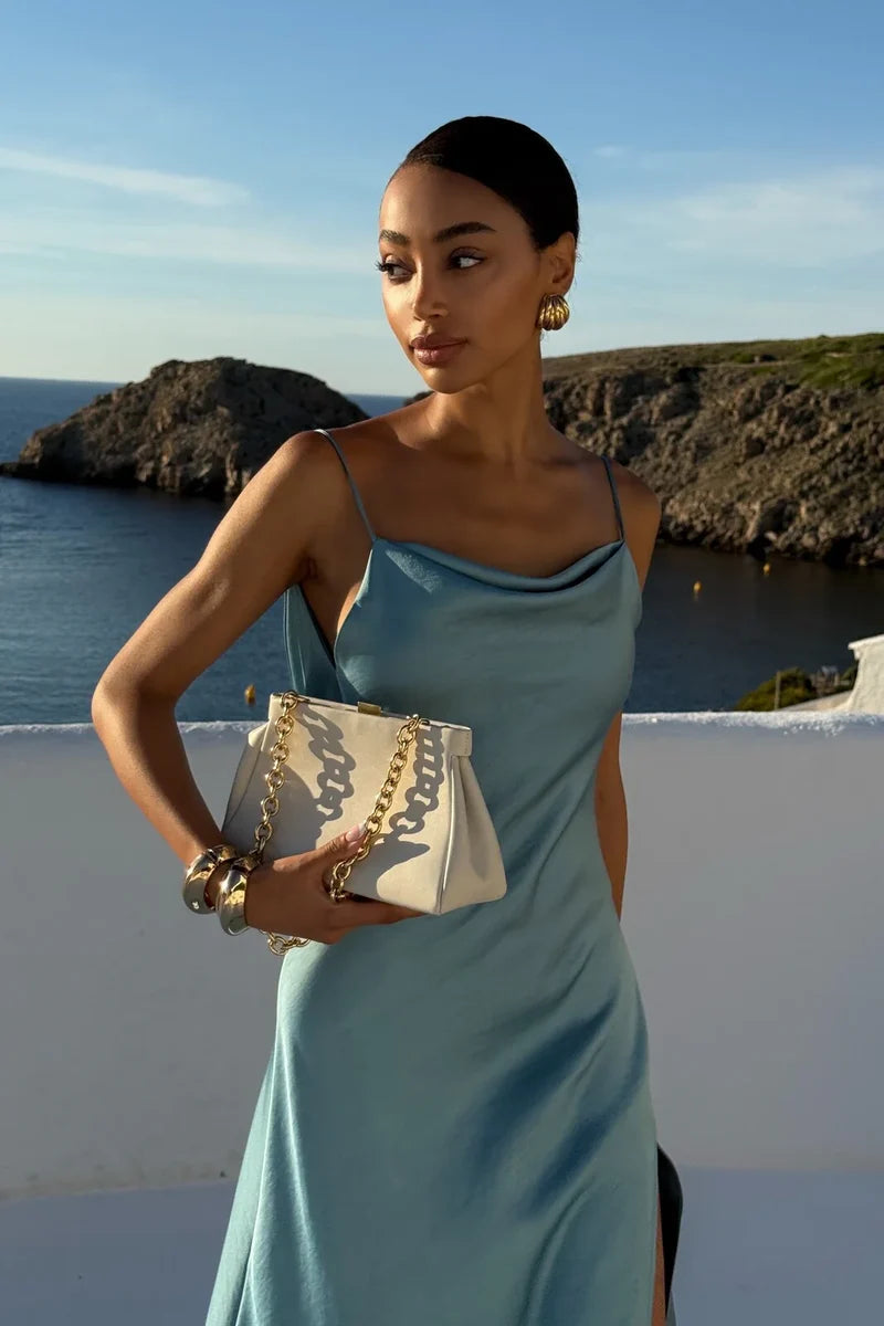 Cascade Open-Back Evening Gown