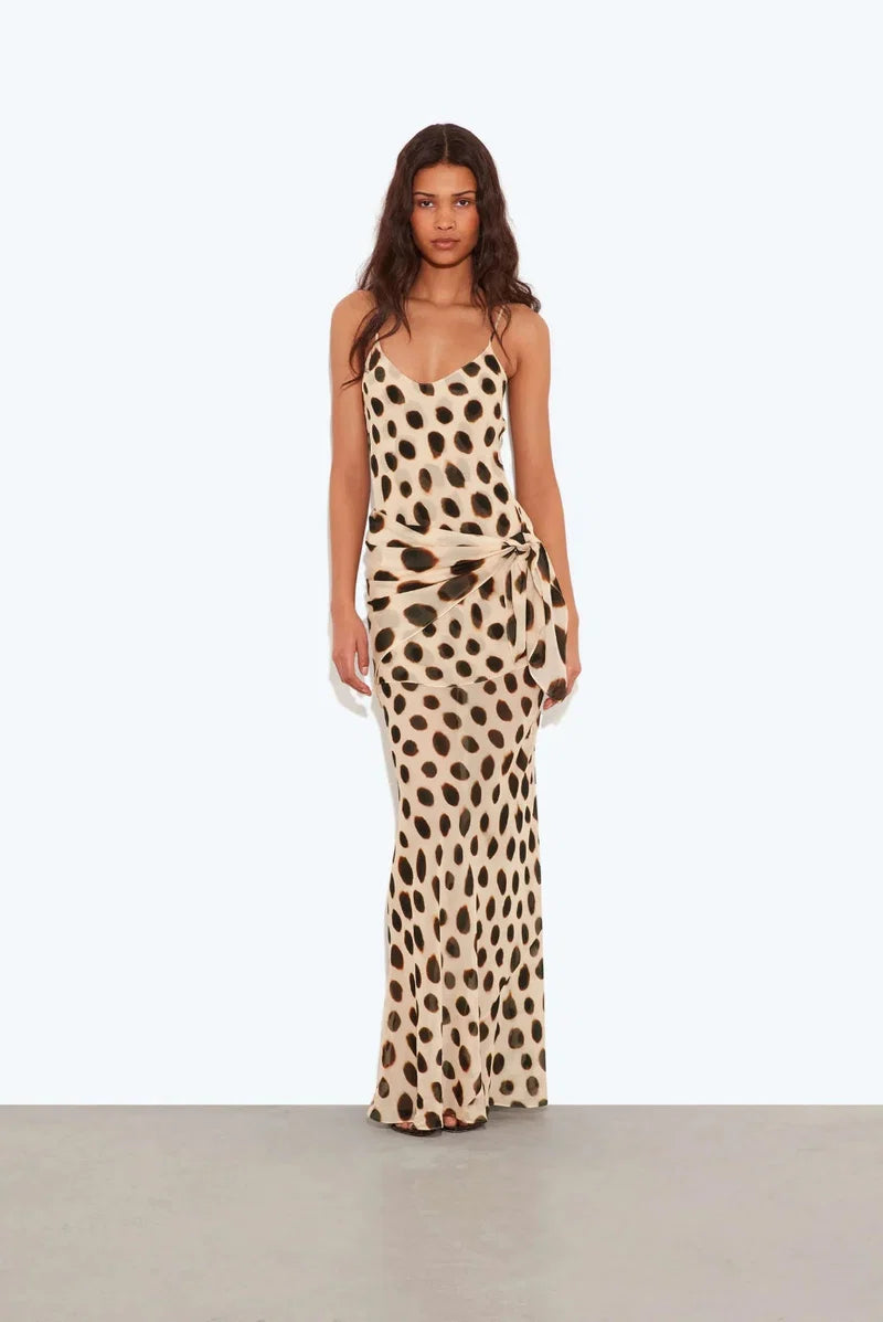 Cheetah Print Silk Tie-Front Slip Dress