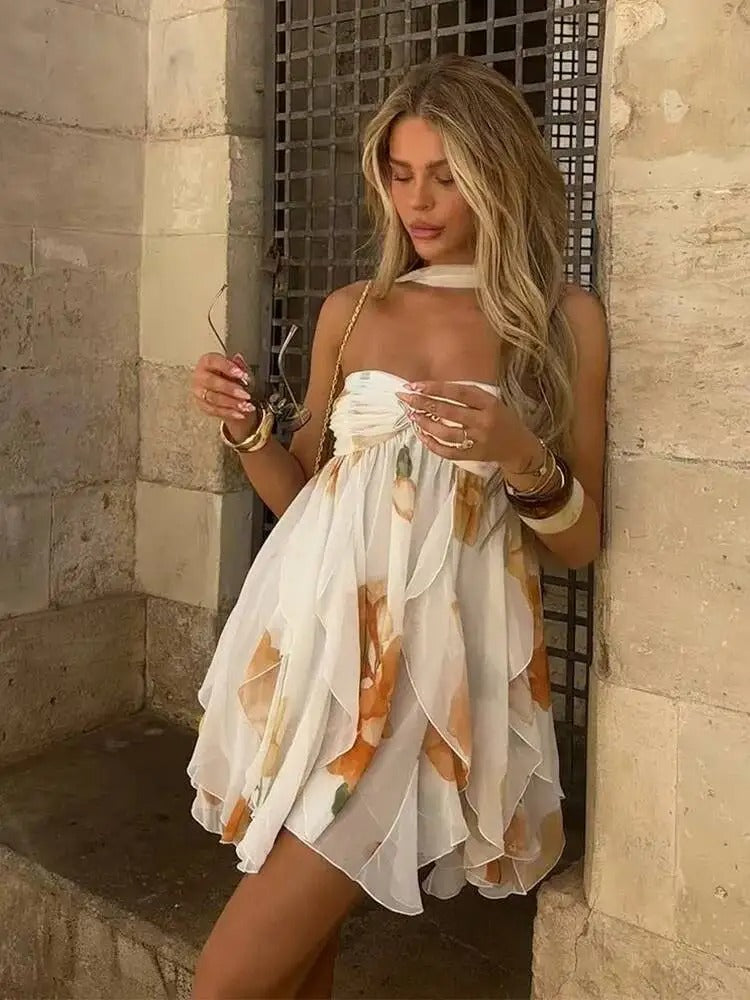 Sienna Ruffle Halter Mini Dress