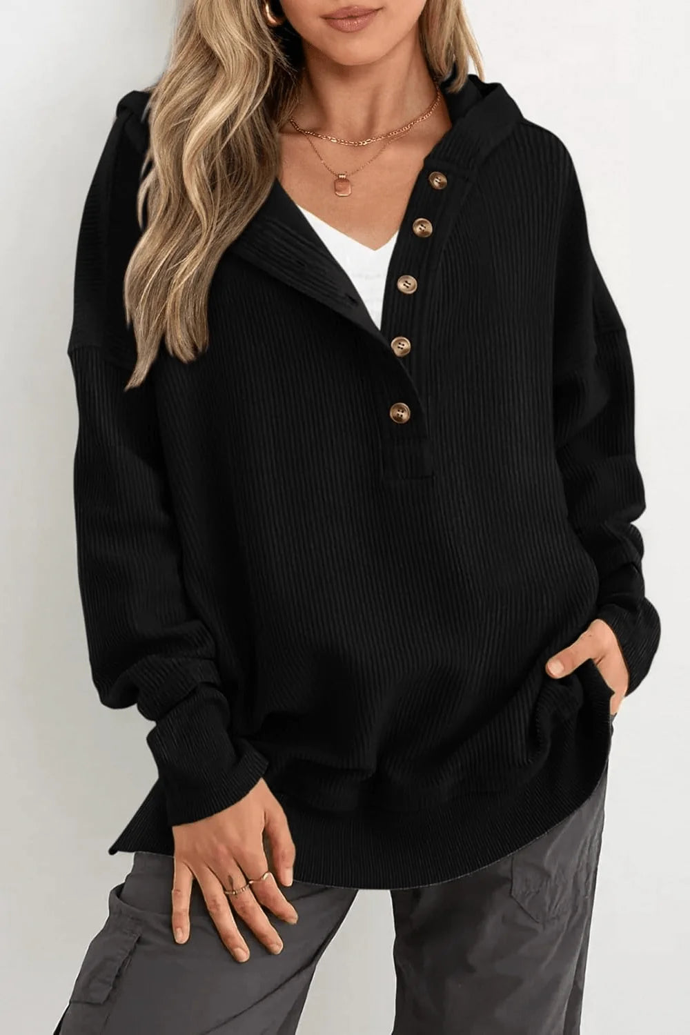 Capri Ribbed Collar Hoodie