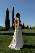 Cascade Open-Back Evening Gown