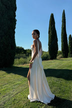 Cascade Open-Back Evening Gown